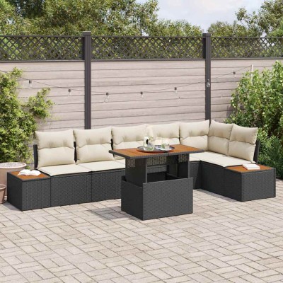 Conjunto de Comedor de Jardín con cojín 7 pcs Negro y Beige