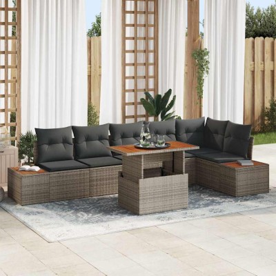 Conjunto de Comedor de Jardín con cojín 7 pcs Gris y marrón