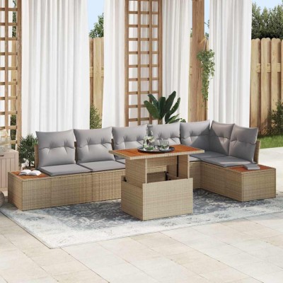 Conjunto de Comedor de Jardín con cojín 7 pcs Beige y gris