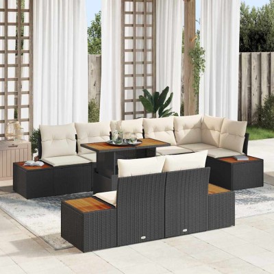 Conjunto de Comedor de Jardín con cojín 9 pcs Negro y Beige