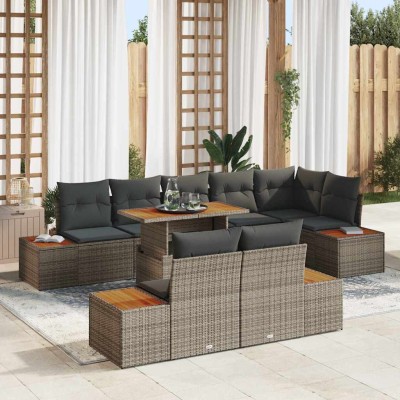 Conjunto de Comedor de Jardín con cojín 9 pcs Gris y marrón