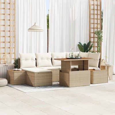 Conjunto de Comedor de Jardín con cojín 7 pcs Beige y Crema