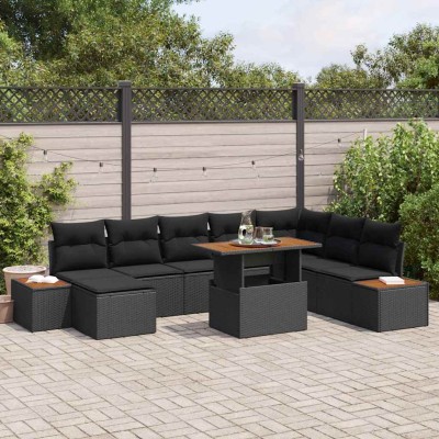 Conjunto de Comedor de Jardín con cojín 9 pcs Negro y Marrón