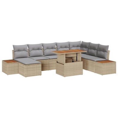 Conjunto de Comedor de Jardín con cojín 9 pcs Beige y gris