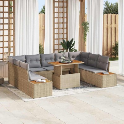 Conjunto de Comedor de Jardín con cojín 10 pcs Beige y gris