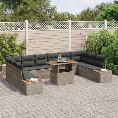 Conjunto de Comedor de Jardín con cojín 11 pcs Gris y marrón