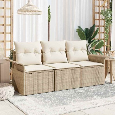 Conjunto de sofá de jardín con cojín 3 pcs Beige Poliratán