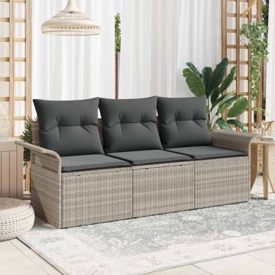 Conjunto de sofá de jardín con cojín 3 pcs Gris claro Poliratán