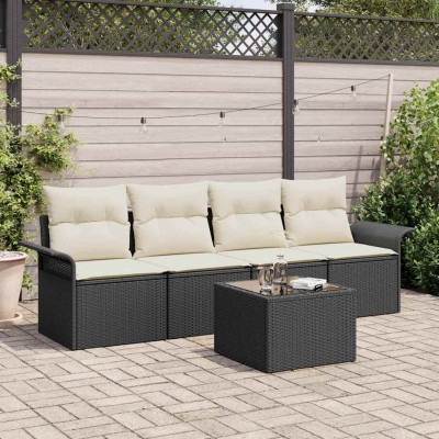 Conjunto de sofá de jardín 5 pcs Negro y crema 55 x 55 x 37 cm