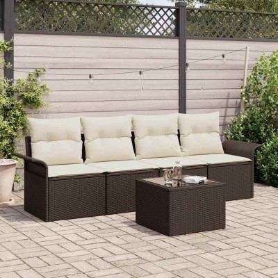 Conjunto de sofá de jardín 5 pcs Marrón y crema 55 x 55 x 37 cm