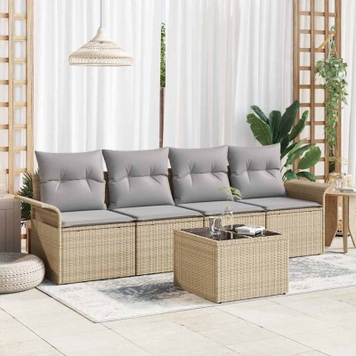 Conjunto de sofá de jardín 5 pcs Beige y gris 55 x 55 x 37 cm
