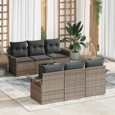 Conjunto de sofá de jardín con cojín 7 pcs Gris 55 x 55 x 37 cm