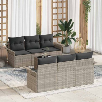 Conjunto de sofá de jardín 7 pcs Gris Claro y Gris Oscuro