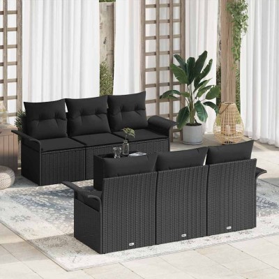 Conjunto de sofá de jardín Manual 7 pcs Negro 55 x 55 x 37 cm