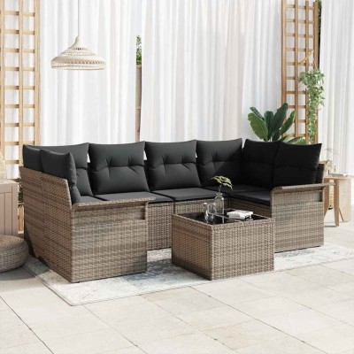 Conjunto de sofá de jardín con cojín 7 pcs Gris 55 x 55 x 37 cm