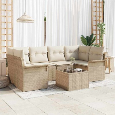 Conjunto de sofá de jardín 7 pcs Beige y Crema 55 x 55 x 37 cm