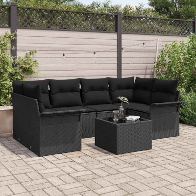Conjunto de sofá de jardín Manual 7 pcs Negro 55 x 55 x 37 cm
