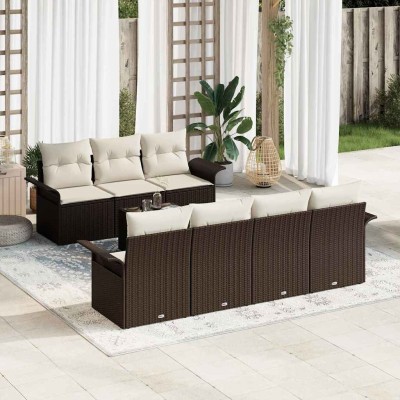 Conjunto de sofá de jardín 8 pcs Marrón y crema 55 x 55 x 37 cm