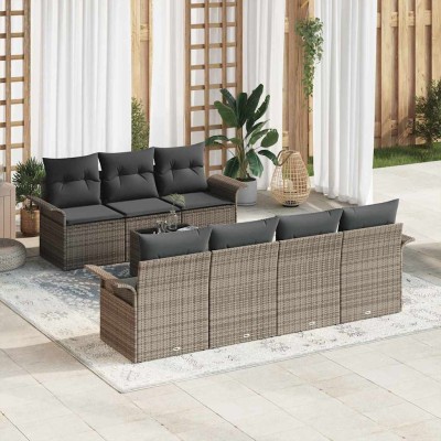 Conjunto de sofá de jardín con cojín 8 pcs Gris 55 x 55 x 37 cm