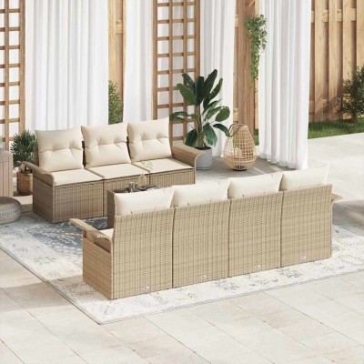 Conjunto de sofá de jardín 8 pcs Beige y Crema 55 x 55 x 37 cm