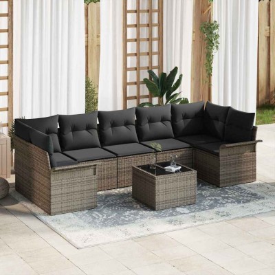 Conjunto de sofá de jardín con cojín 8 pcs Gris 55 x 55 x 37 cm