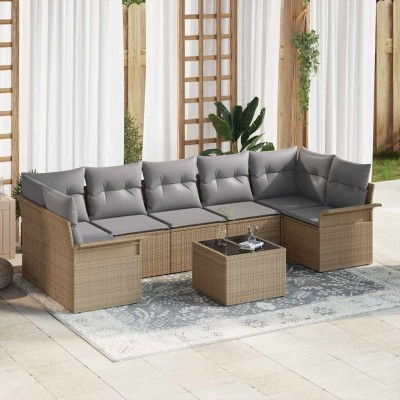 Conjunto de sofá de jardín 8 pcs Beige, Gris 55 x 55 x 37 cm