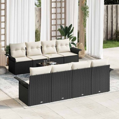 Conjunto de sofá de jardín 9 pcs Negro y crema 55 x 55 x 37 cm