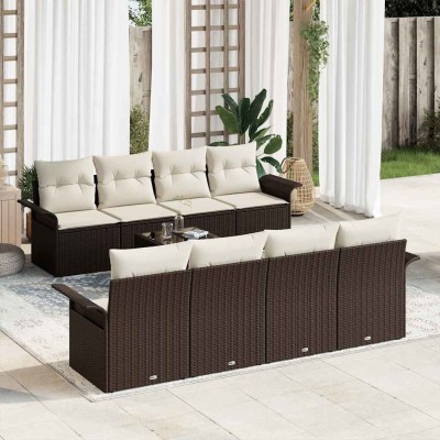 Conjunto de sofá de jardín 9 pcs Marrón y crema 55 x 55 x 37 cm
