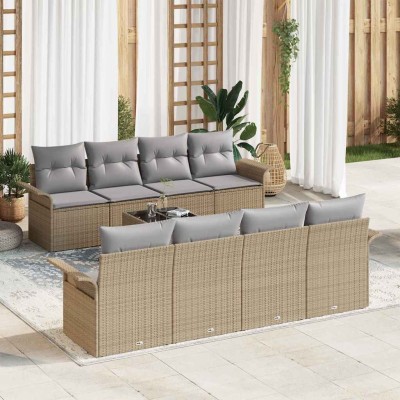 Conjunto de sofá de jardín 9 pcs Beige y gris 55 x 55 x 37 cm