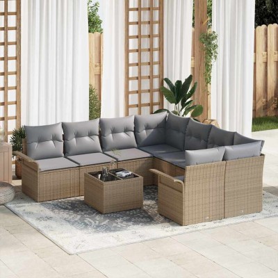 Conjunto de sofá de jardín 9 pcs Beige y gris 55 x 55 x 37 cm