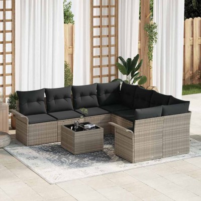 Conjunto de sofá de jardín 9 pcs Gris Claro y Gris Oscuro