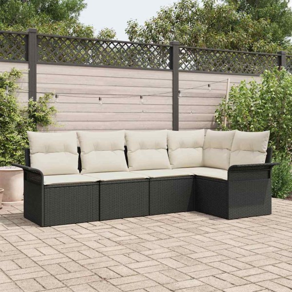 Conjunto de sofá de jardín con cojín 5 pcs Negro Poliratán