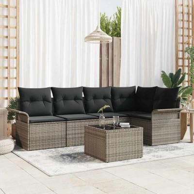 Conjunto de sofá de jardín con cojín 6 pcs Gris Poliratán