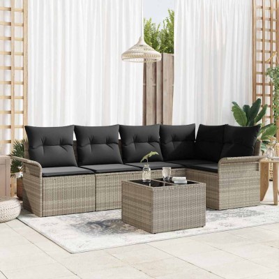 Conjunto de sofá de jardín con cojín 6 pcs Gris claro Poliratán