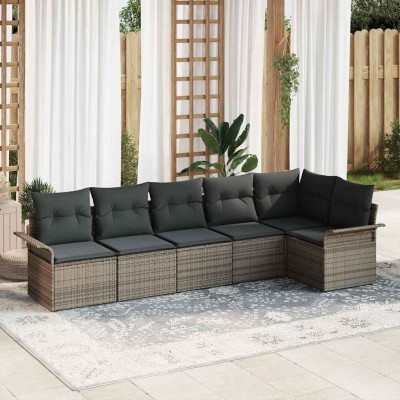Conjunto de sofá de jardín con cojín 6 pcs Gris Poliratán