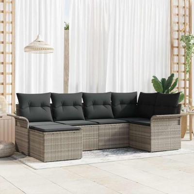 Conjunto de sofá de jardín con cojín 6 pcs Gris claro Poliratán