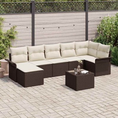 Conjunto de sofá de jardín con cojín 8 pcs Marrón Poliratán