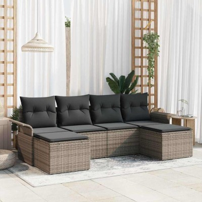 Conjunto de sofá de jardín con cojín 6 pcs Gris Poliratán