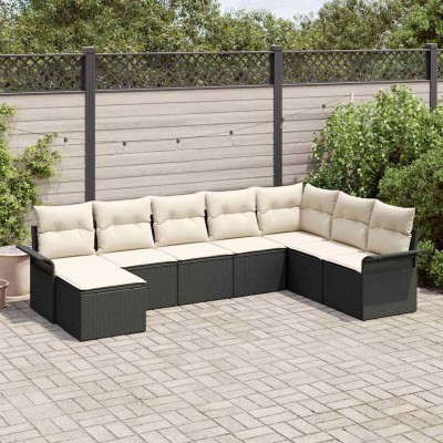 Conjunto de sofá de jardín con cojín 8 pcs Negro Poliratán