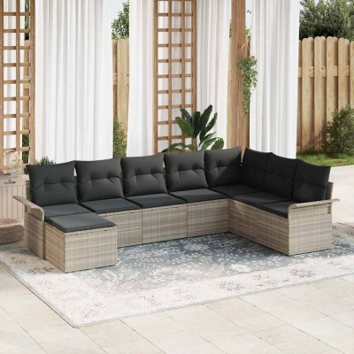 Conjunto de sofá de jardín con cojín 8 pcs Gris Claro Poliratán