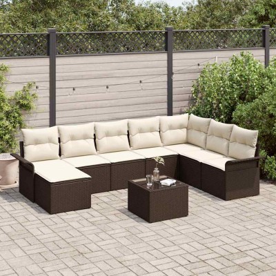 Conjunto de sofá de jardín con cojín 9 pcs Gris Poliratán