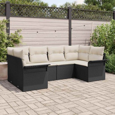 Conjunto de sofá de jardín con cojín 6 pcs Negro Poliratán