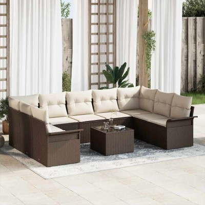 Conjunto de sofá de jardín con cojín 10 pcs Gris Poliratán