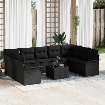 Conjunto de sofá de jardín con cojín 10 pcs Beige Poliratán