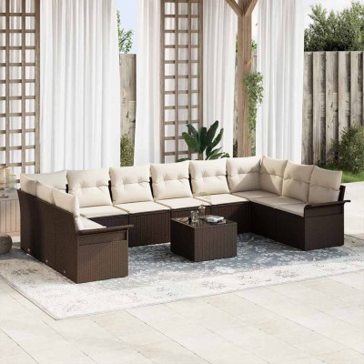 Conjunto de sofá de jardín con cojín 11 pcs Gris Poliratán