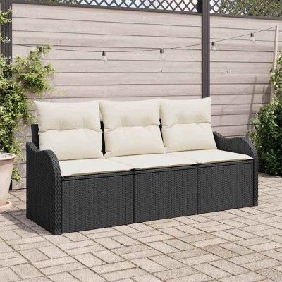 Conjunto de sofá de jardín con cojín 3 pcs Negro Poliratán