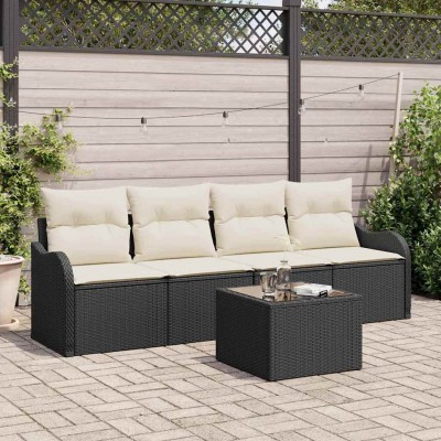 Conjunto de sofá de jardín 5 pcs Negro y crema 55 x 55 x 37 cm