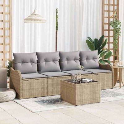 Conjunto de sofá de jardín 5 pcs Beige y gris 55 x 55 x 37 cm