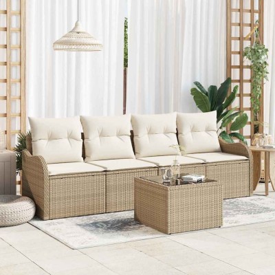 Conjunto de sofá de jardín 5 pcs Beige y Crema 55 x 55 x 37 cm