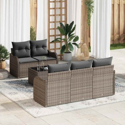 Conjunto de sofá de jardín con cojín 6 pcs Gris 55 x 55 x 37 cm